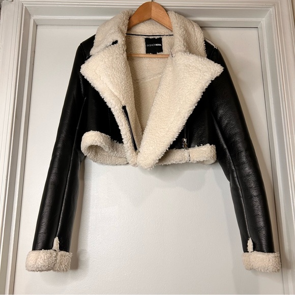 Fashion Nova Faux Leather Sherpa-Lined Moto Jacket - Size XS - Picture 4 of 13